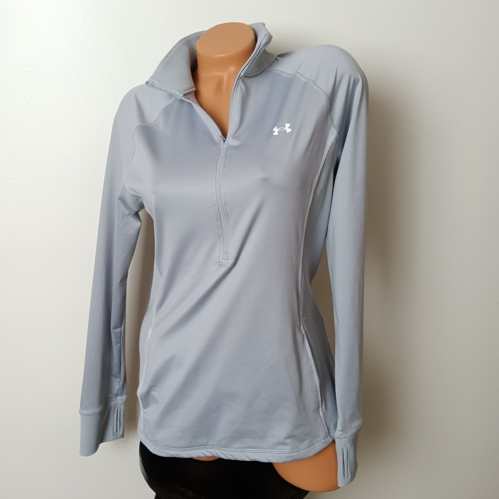 Under Armour Womens Quarter Zip Pullover Light Blue Fitted Thumbhole LG 1292130